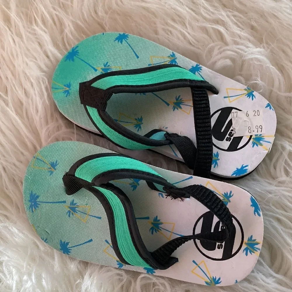 New Cat & Jack Swim trunks and New Flip Flops Trunks Size 12M Flip Flops Sz 6
